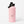 Pink water bottle with black lid on a white background