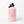 Pink water bottle with black cap on a white background
